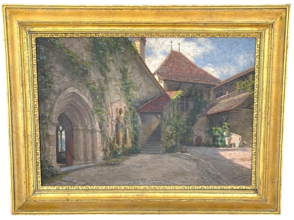 ANTIQUE ALBERT SCHRODER LANDSCAPE OIL PAINTING 36" (1 of 3)