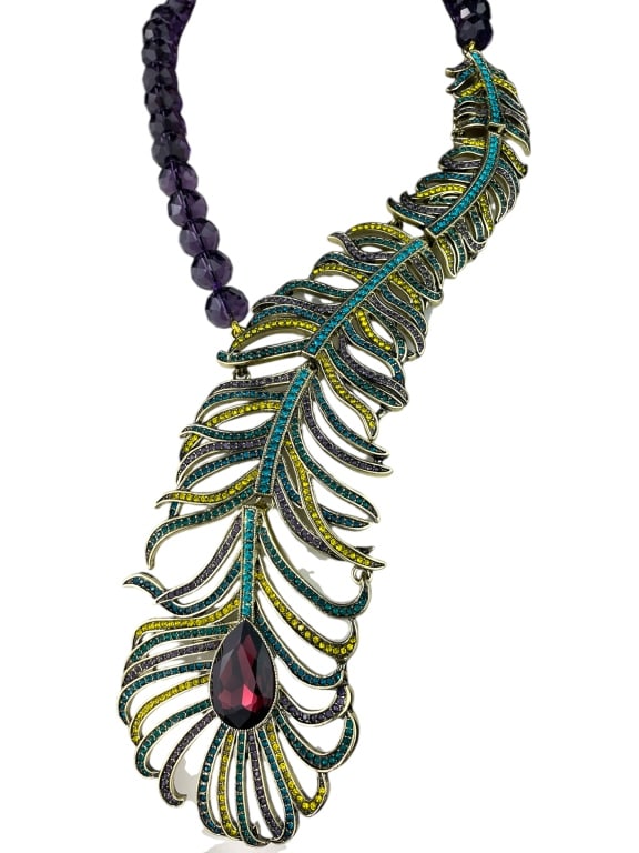 HEIDI DAUS SWAROVSKI CRYSTAL PEACOCK FEATHER 18" (1 of 4)