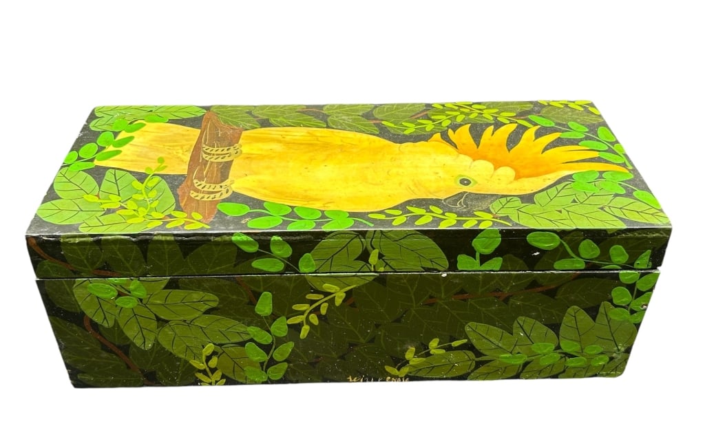HANDPAINTED YELLOW  PARROT BOX 12.5" (1 of 7)