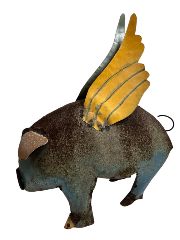 AMERICAN FOLK ART METAL FLYING PIG SCULPTURE 20" (1 of 5)