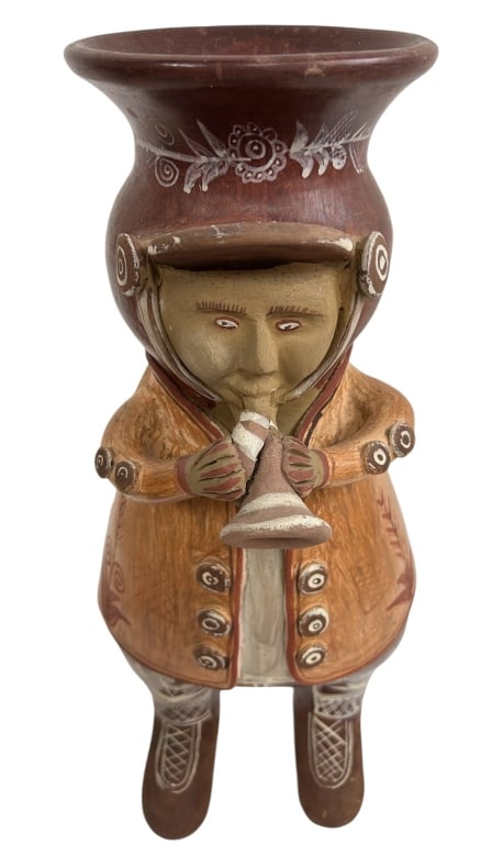PERUVIAN CLAY  PLANTER STATUE PLAYING FLUTE 24" (1 of 6)