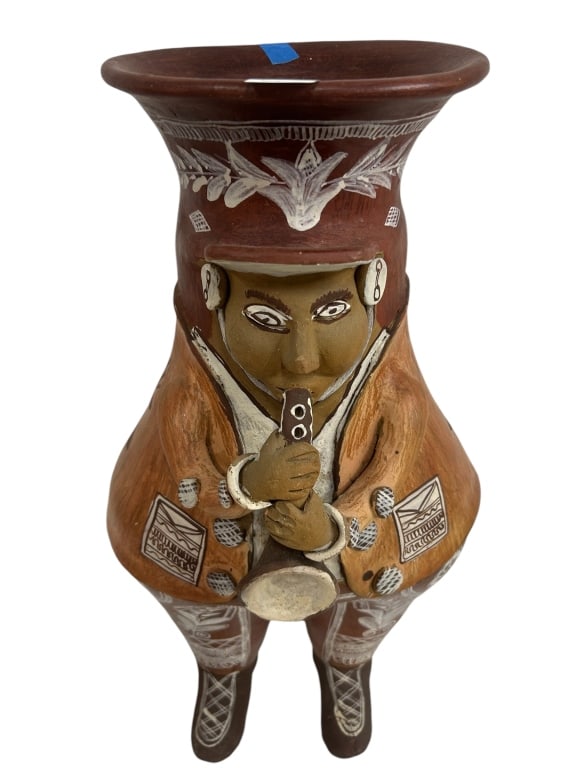 PERUVIAN CLAY PLANTER STATUE PLAYING MUSIC 20" (1 of 7)