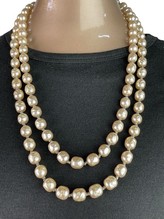 MIRIAM HASKELL LONG PEARL NECKLACE IVORY 36.5" (1 of 5)