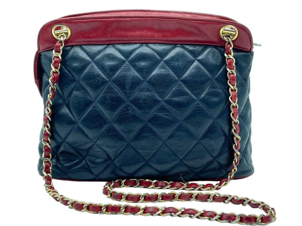 CHANEL NAVY / RED QUILTED LAMBSKIN TOTE (1 of 7)