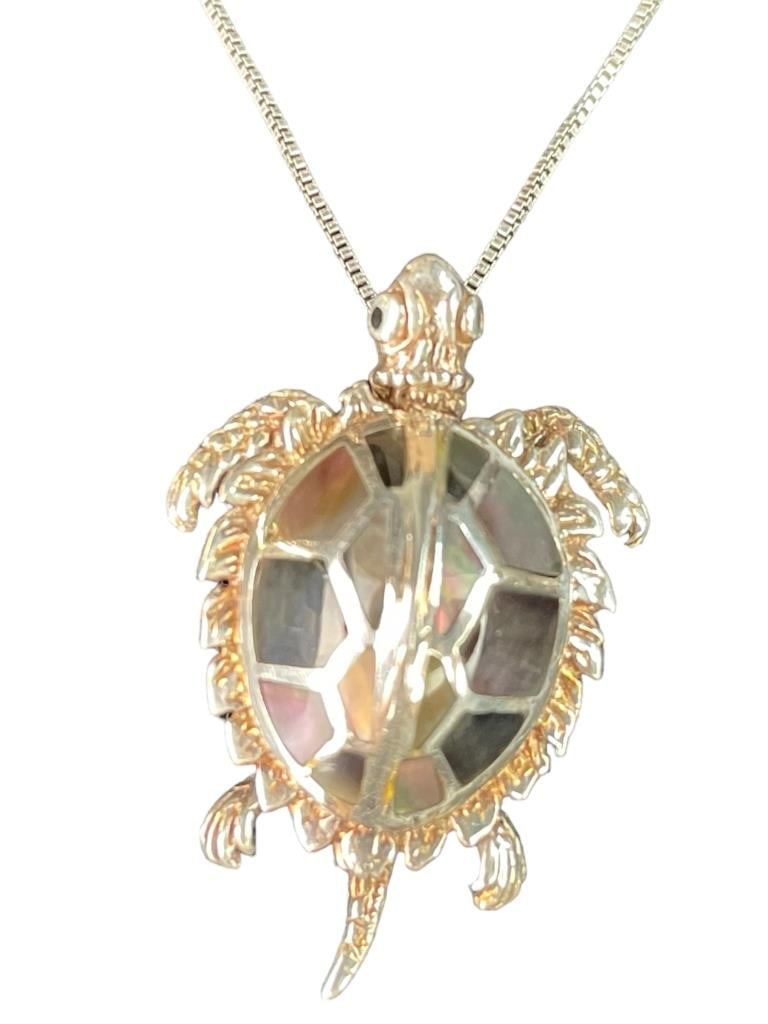 STERLING SILVER TURTLE CHARM NECKLACE BOX CHAIN (1 of 4)