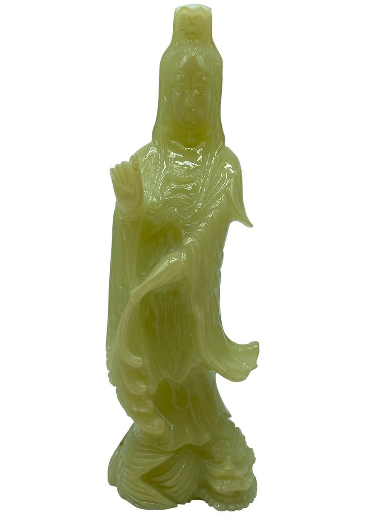 PALE GREEN SOAPSTONE CARVED DEITY STATUE 12.5" (1 of 6)