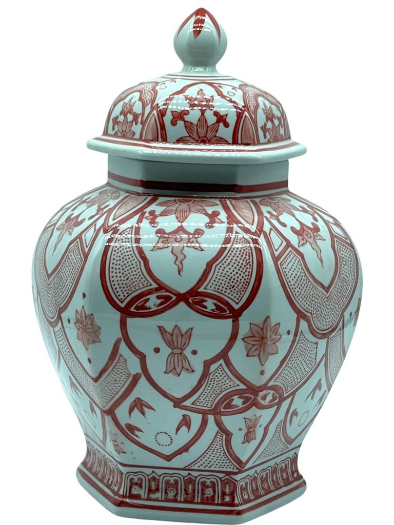 CINAMON RED & WHITE CHINOISERIE GINGER JAR 13" (1 of 10)