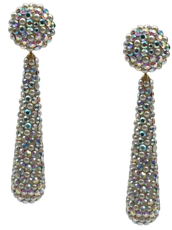 RHINESTONE BEADED DANGLE EARRINGS CLIP 3.5" (1 of 3)