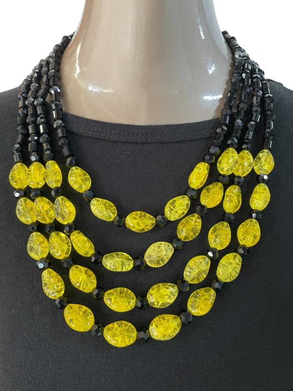 BLACK & YELLOW BEADED MULTI STRAND NECKLACE (1 of 4)