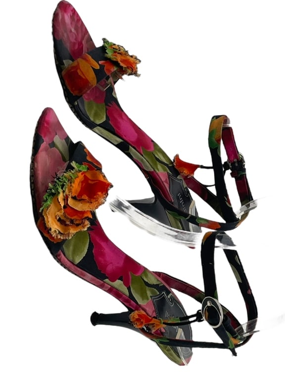 BALDININI FLORAL PRINT LOW HEEL SIZE 38 (9) SANDAL (1 of 8)