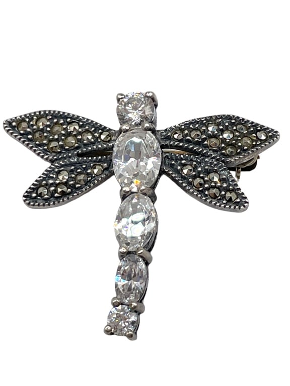 STERLING SILVER RHINESTONE DRAGONFLY PIN BROACH (1 of 5)