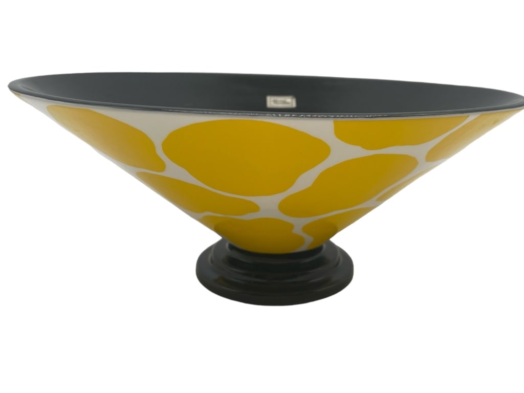 HAND PAINTED FOOTED BOWL GIRAFFE PRINT CERAMIC (1 of 5)