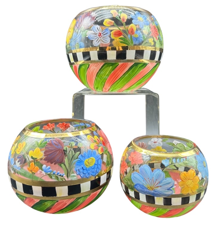 MACKENZIE CHILDS HEIRLOOM GLASS GLOBE VASES (1 of 3)