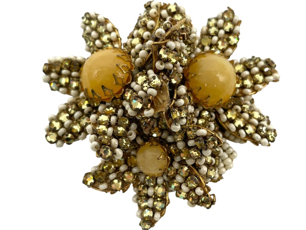 VTG MIRIAM HASKELL SEED RHINESTONE BROOCH PIN 2.75 (1 of 5)