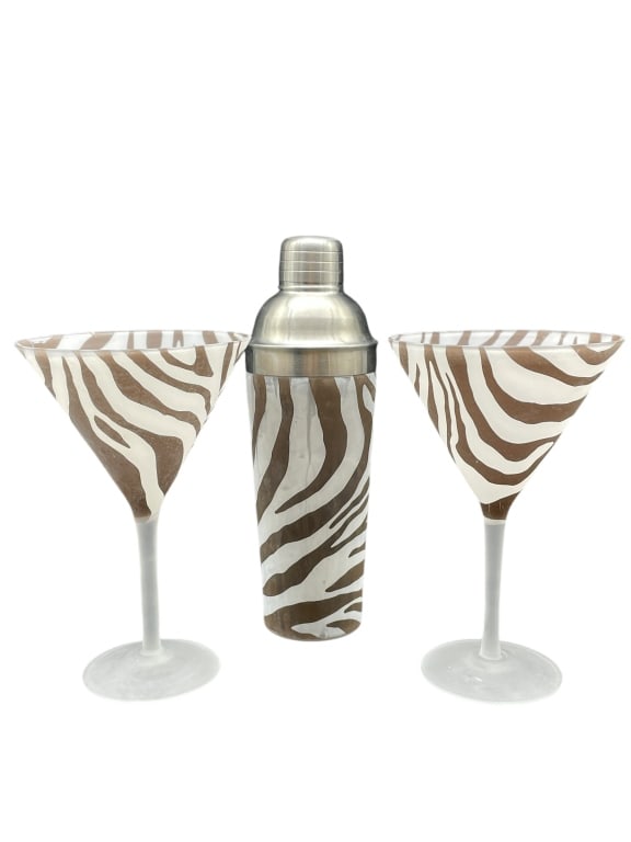 ANIMAL PRINT MARTINI BAR SET & SHAKER 10" X 4" (1 of 4)