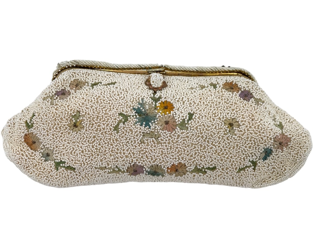 EBR HANDMADE IN FRANCE BEADED FLORAL HANDBAG VTG (1 of 6)