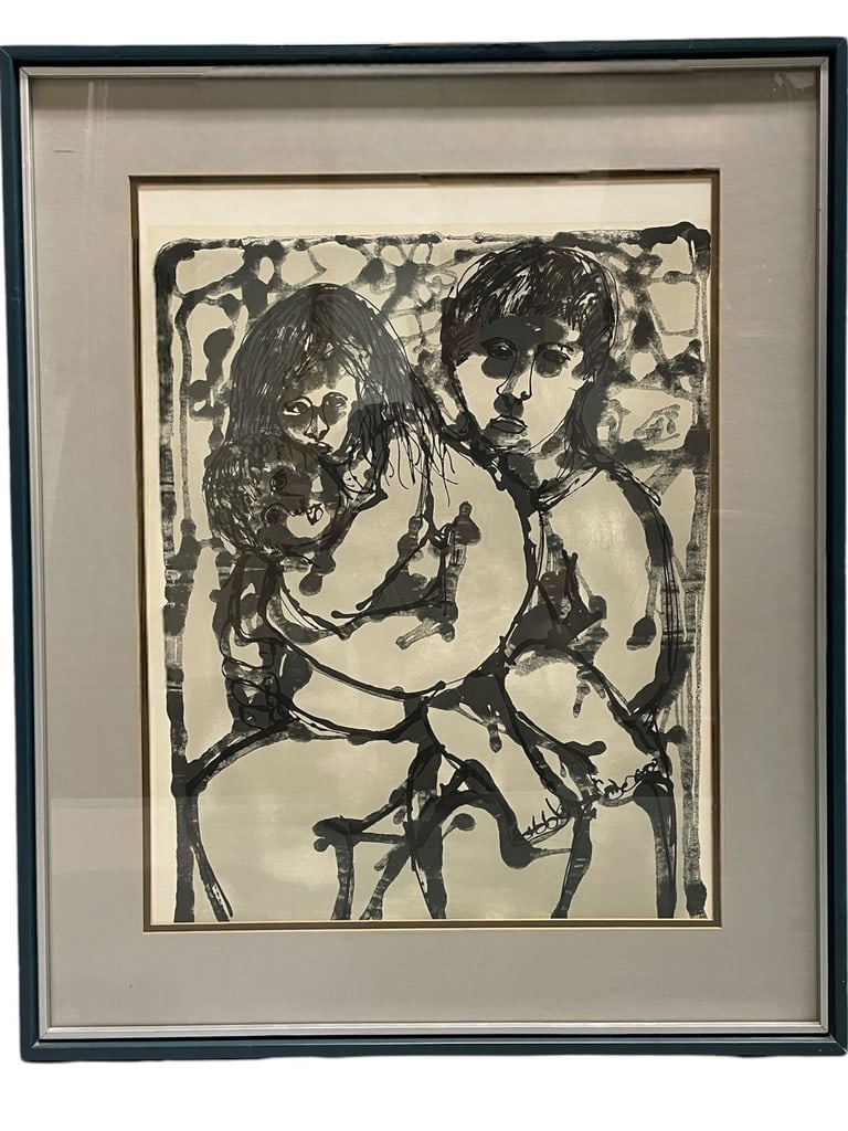YANNI POSNAKOFF "BLUE FAMILY" LITHOGRAPH PRINT 32" (1 of 5)