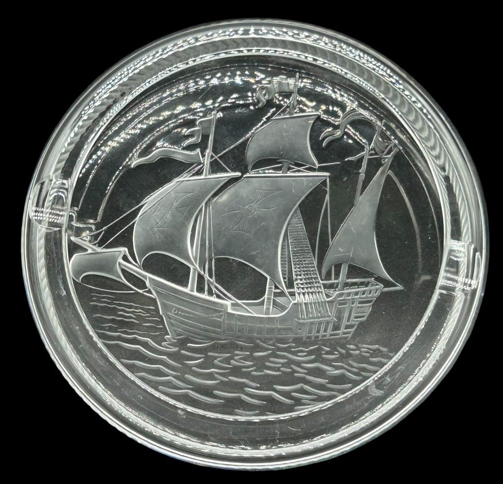 LALIQUE CRYSTAL SHIP TRINKET TRAY 6.5" (1 of 4)