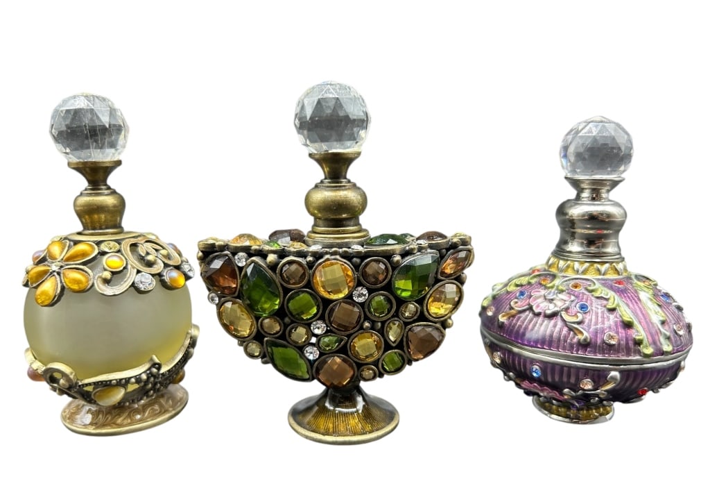 CRYSTAL & ENAMEL PERFUME BOTTLES 3.5" (1 of 8)