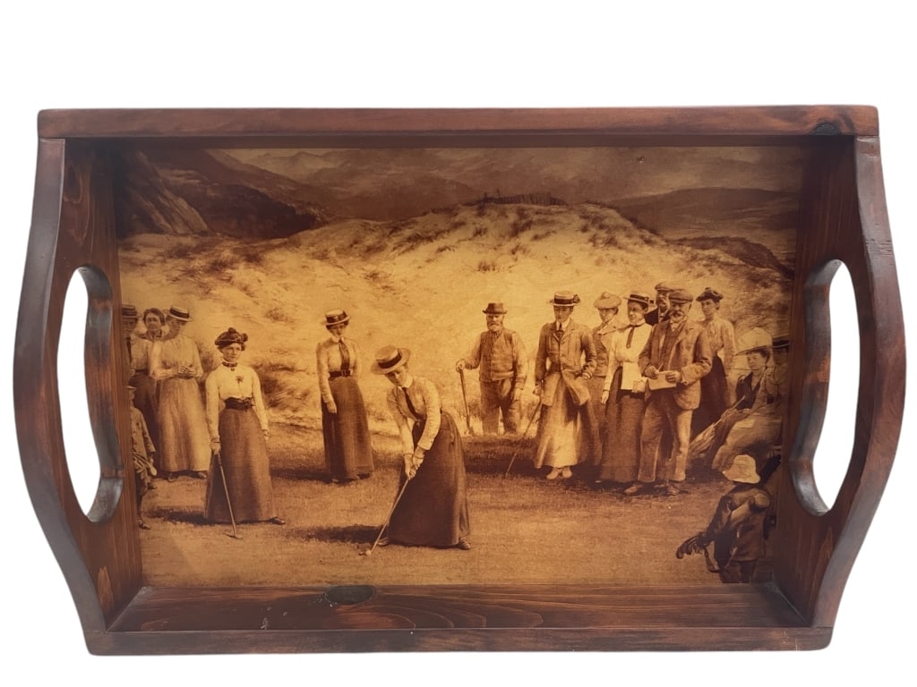 EARLY CENTURY WOODEN TRAY 1930'S SCENE 17" X 12" (1 of 4)