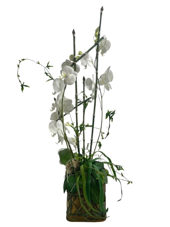 FAUX FLOWERS ORCHID ARRANGEMENT WHITE FLOWERS 34" (1 of 4)