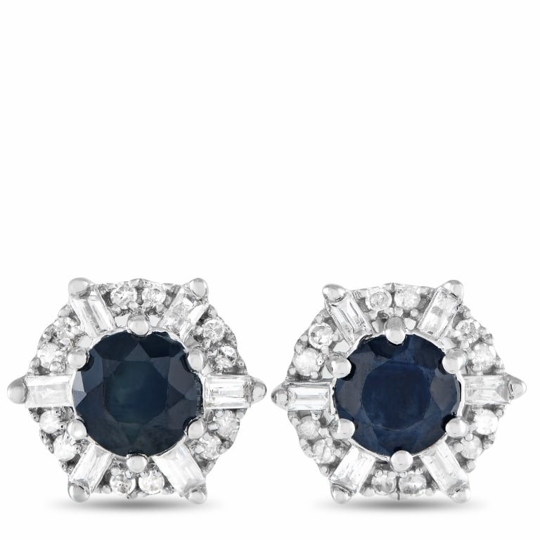 14K WHITE GOLD 0.15CT DIAMOND & SAPPHIRE EARRINGS (1 of 4)