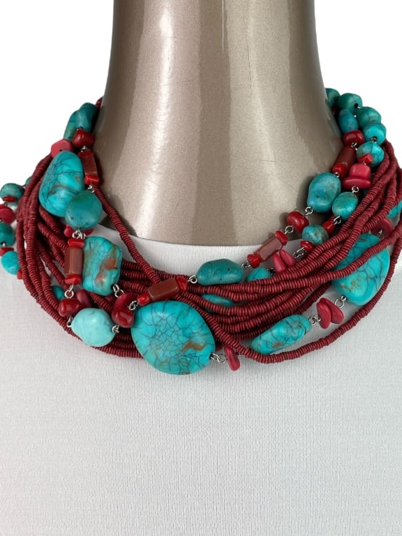 TURQUOISE MUTLI STRAND STATEMENT  NECKLACE (1 of 5)