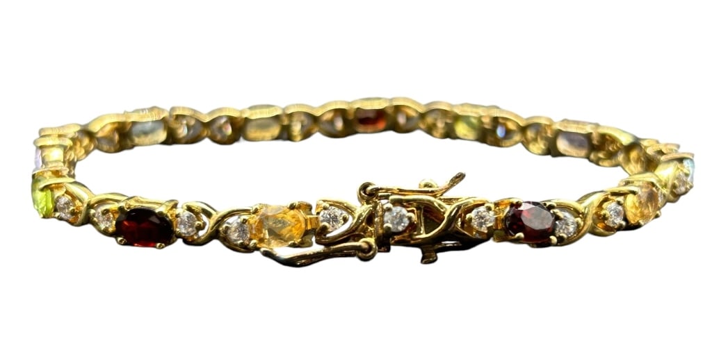 SILVER TENNIS BRACELET SEMIPERCIOUS GEMSTONES 7.5": SILVER TENNIS BRACELET SEMIPERCIOUS GEMSTONES 7.5" L APPROX VERY GOOD PREOWNED CONDITION KK 101