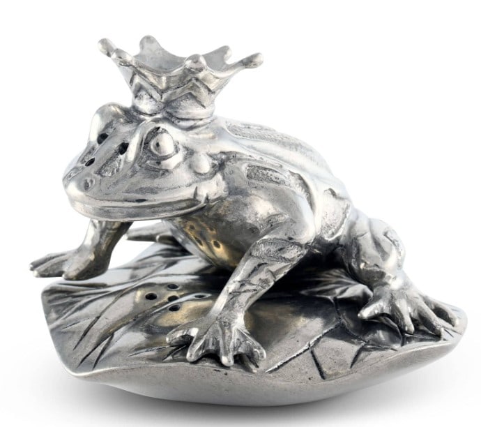 VAGABOND HOUSE FROG PRINCE SALT & PEPPER SET: VAGABOND HOUSE FROG PRINCE SALT & PEPPER SET -BRING YOUR FAVORITE FAIRY TALE TO THE TABLE WITH VAGABOND HOUSE'S FROG PRINCE SALT AND PEPPER SET. OUR FROG PRINCE POSITIONS HIMSELF FOR A KISS AS HE WAIT