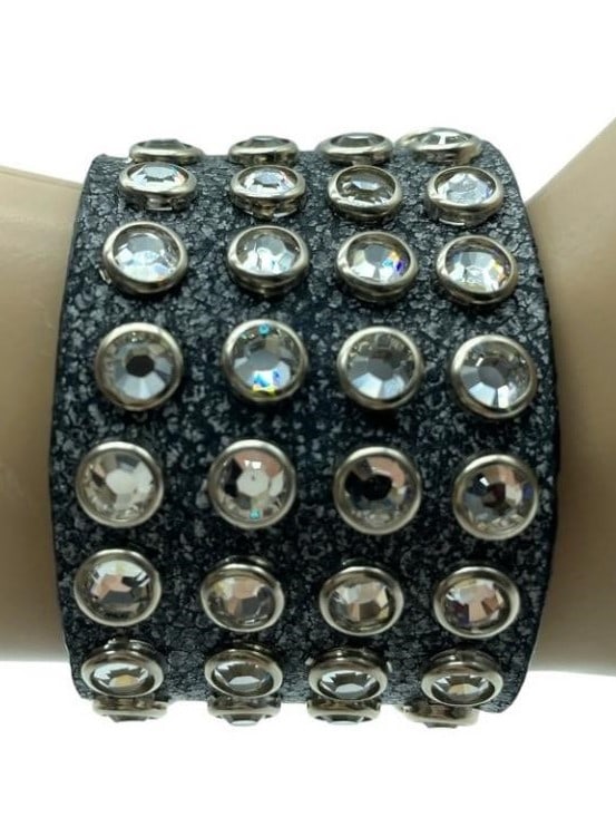 LEATHER ROCK BRACELET CLEAR CRYSTALS (1 of 6)