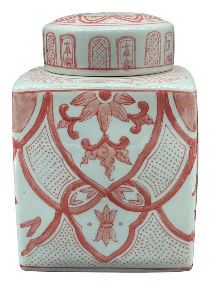 RED & WHITE CERAMIC CHINOISERIE GINGER JAR (1 of 7)