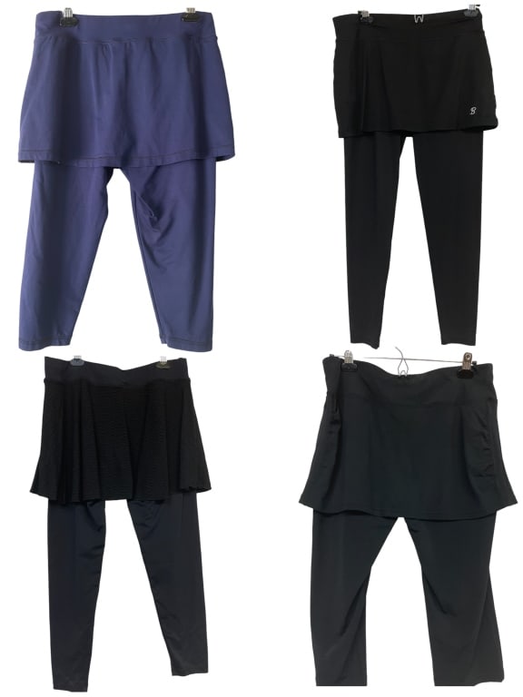 PAIR OF SOFIBELLA & 2 MORE SKIRTED LEGGINGS LOT: PAIR OF SOFIBELLA & 2 MORE SKIRTED LEGGINGS LOT OF 4 -SIZE SOFIBELLA XL AND ONE THAT IS TAGLESS (XL) -BLUE HAS NO SIZE TAG -LUCKY IN LOVE SIZE XL -VERY GOOD PRE OWNED -DM100224
