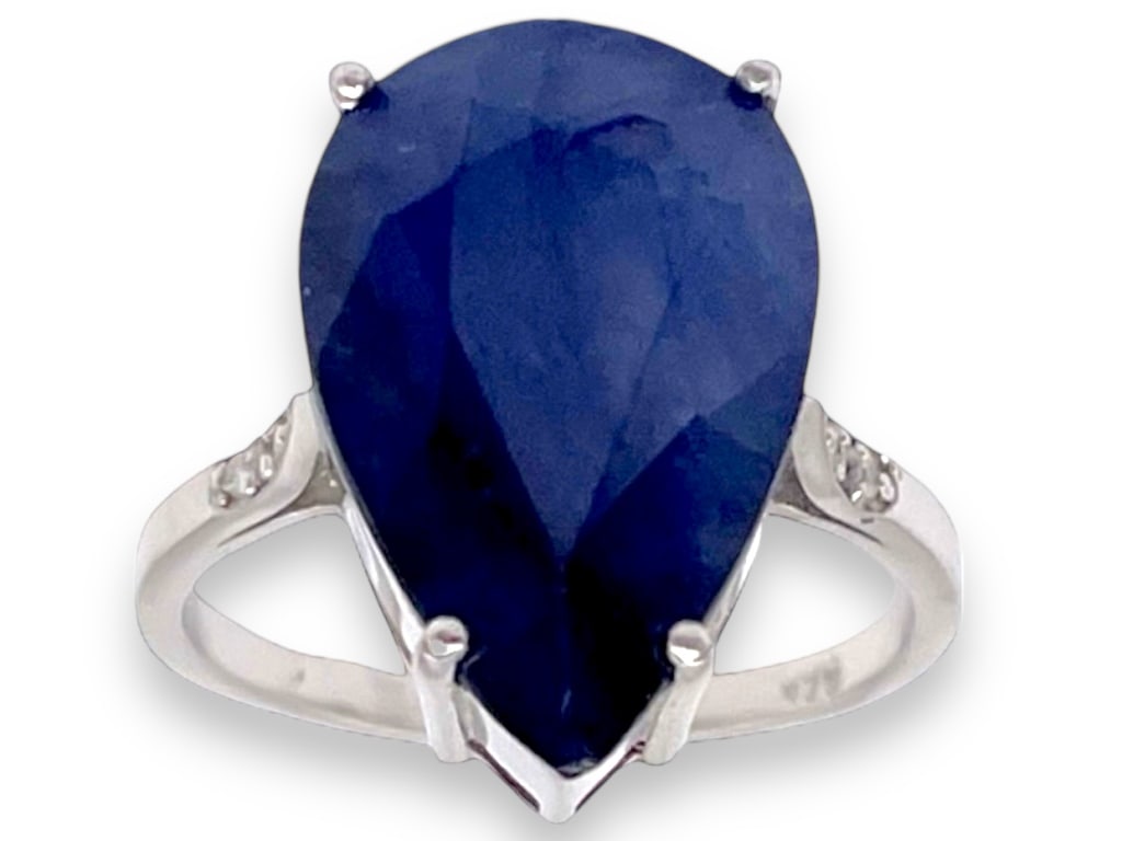 11CT PEAR CUT BLUE SAPPHIRE RING, .09CT DIAMOND (1 of 4)