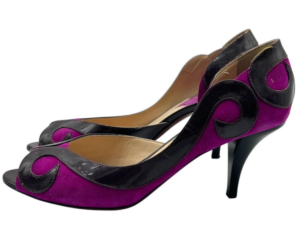 O JOUR ITALIAN BLACK & PURPLE PUMPS 39.5: -O JOUR ITALIAN BLACK & PURPLE PUMPS -SIZE 39.5 -3' HEEL -VERY GOOD PREOWNED CONDITION -KK 106 #CASE