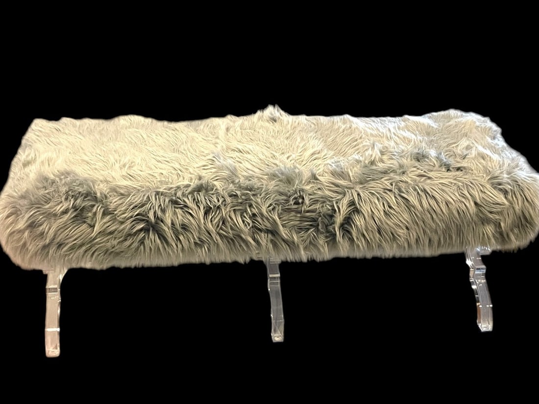 CONTEMPORARY LUCITE FAUX FUR BENCH 50" (1 of 6)