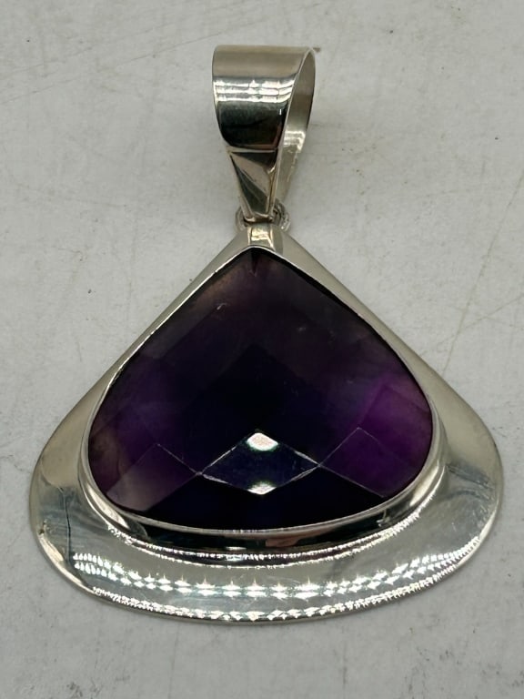 STERLING SILVER & AMETHYST PENDANT 2" (1 of 4)