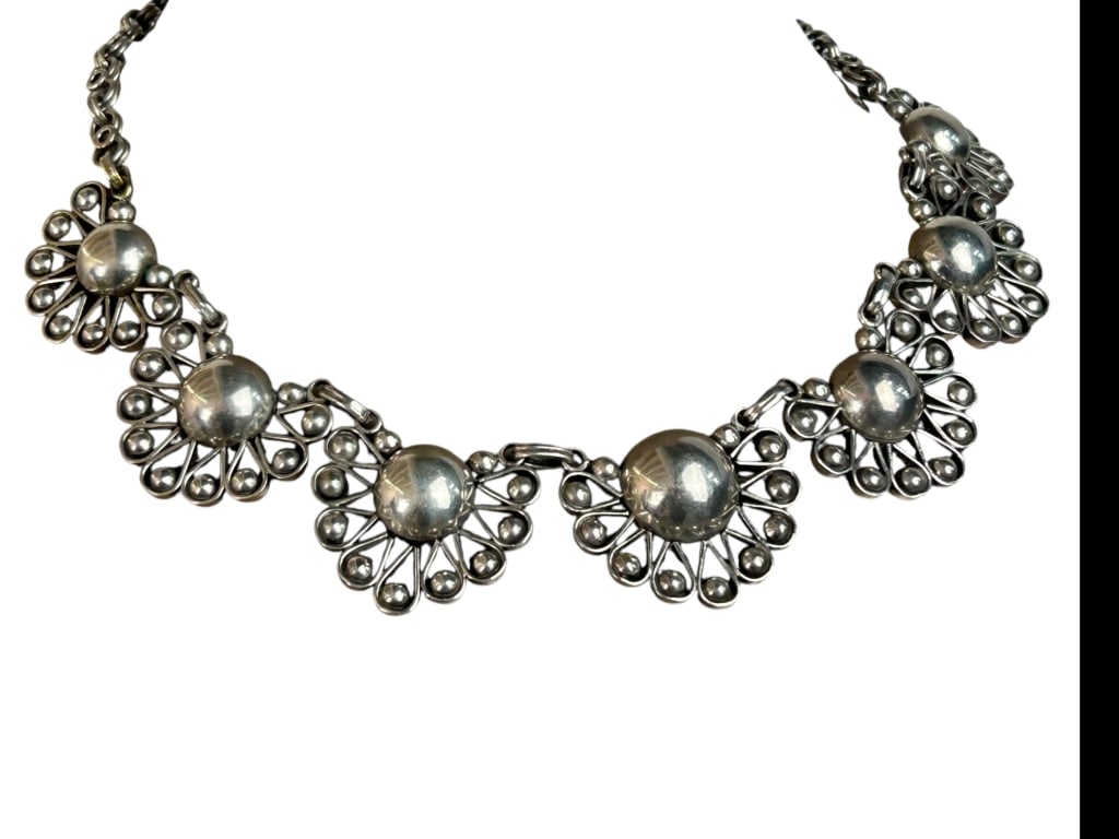 STERLING SILVER MEXICAN FAN BIB NECKLACE (1 of 4)