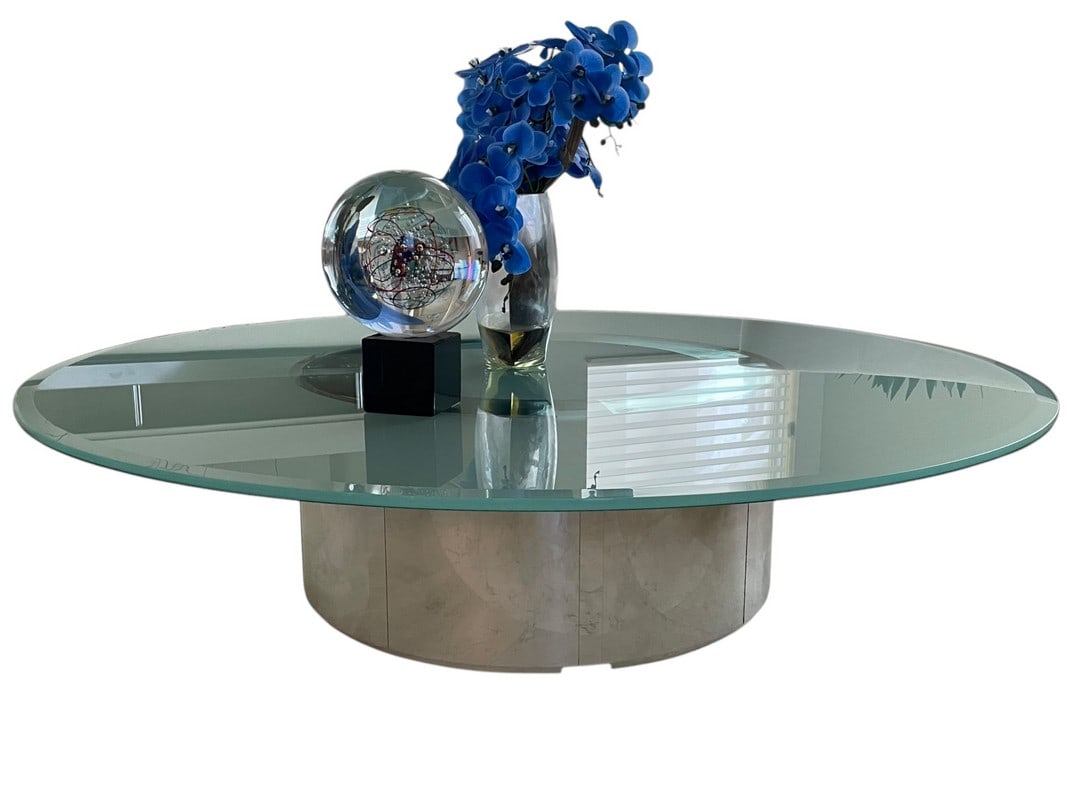 MODERN CHROME AND GLASS COFFEE TABLE 71" (1 of 7)