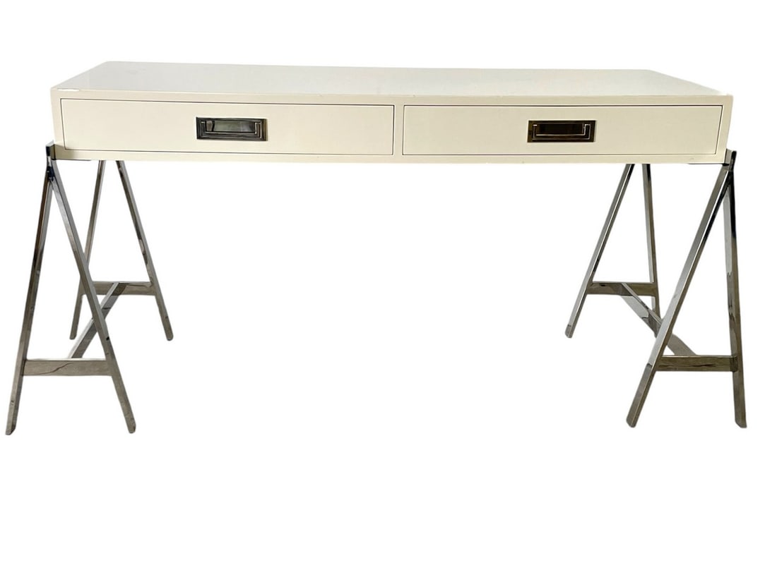 CAMPAIGN STYLE TRESTLE WRITING DESK 54" (1 of 11)
