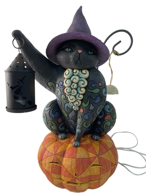 NEW! JIM SHORE BLACK CAT ON PUMPKIN LAMP (1 of 4)