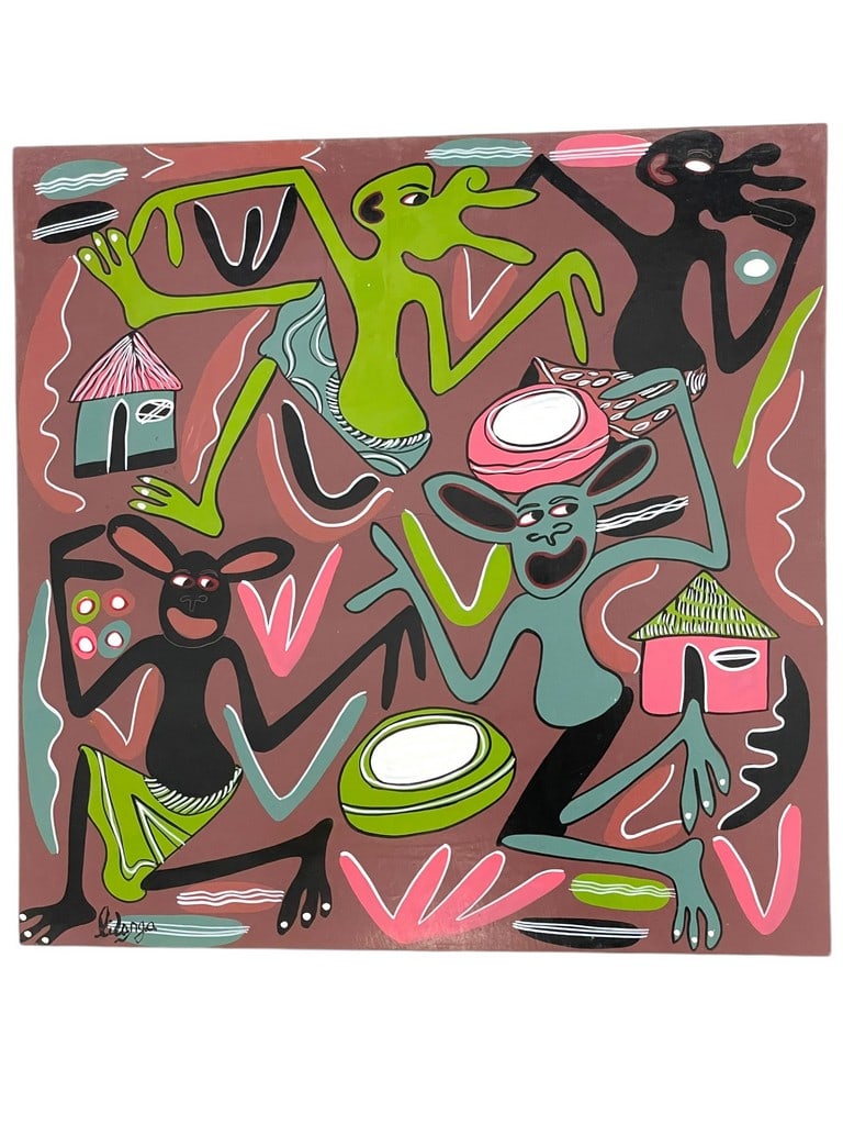 GEORGE LILANGA ORIGINAL PAINTING 24": GEORGE LILANGA ORIGINAL PAINTING | KATA MAJI MIO -24" X 24" APPROX -SIGNED AND DATED 1999 WITH COA -VERY GOOD PRE OWNED CONDITION -DP102124 Bidders may pick up their items from the auction-hous
