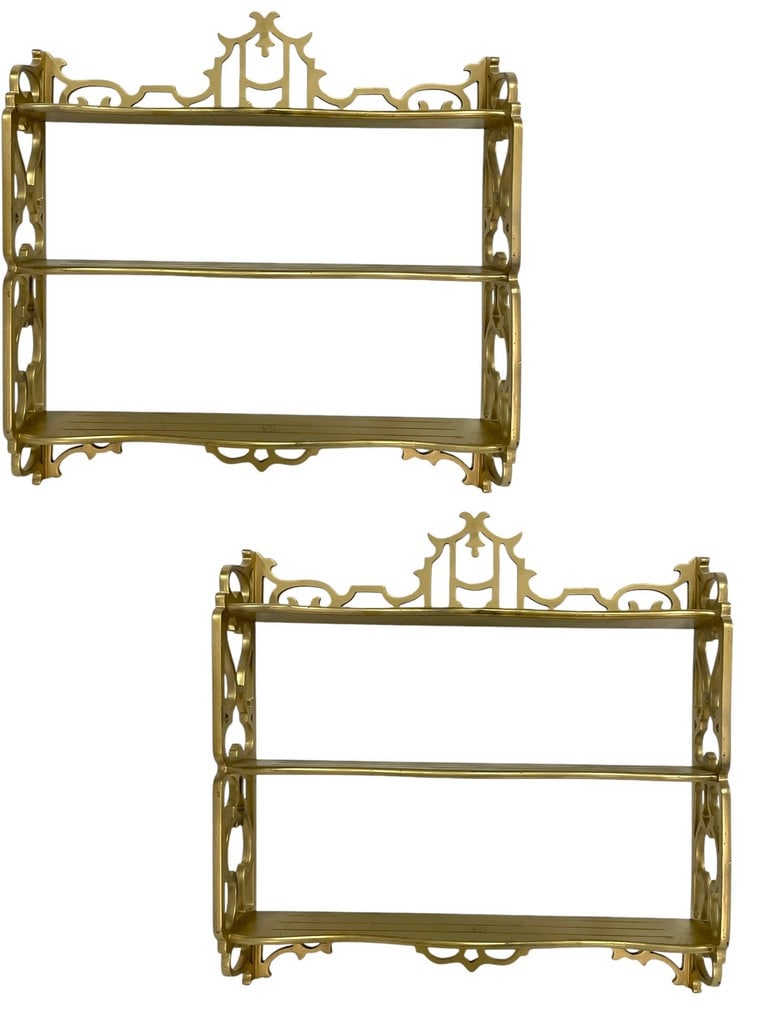 PAIR OF REGENCY STYLE GOLD WALL SHELVES (1 of 8)