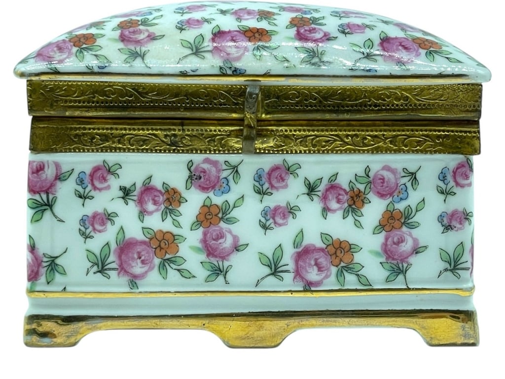 VINTAGE LIMOGES STYLE TRINKET BOX W MIRROR 3.5" (1 of 10)