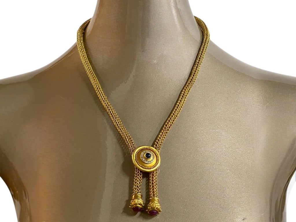 18K  GOLD, DIAMOND, SAPPHIRE & RUBY NECKLACE 87.3G (1 of 12)