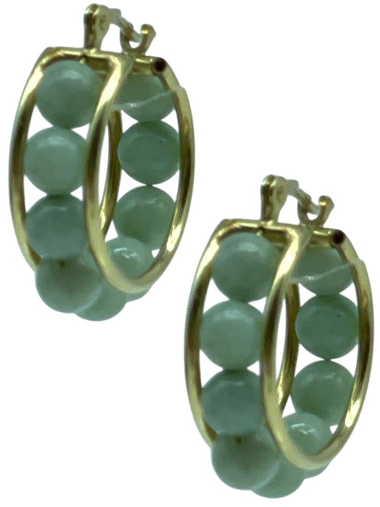 14K YELLOW GOLD & JADE DANGLE PIERCED EARRINGS (1 of 7)