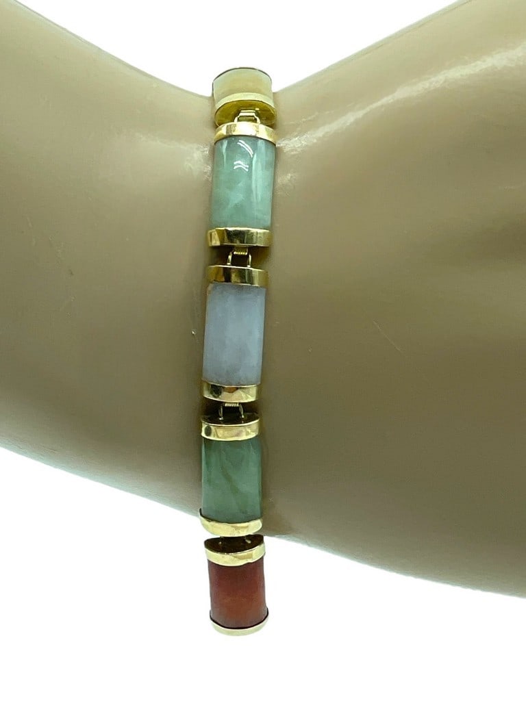 MULTI COLOR ASIAN JADE & 14K GOLD BRACELET (1 of 7)