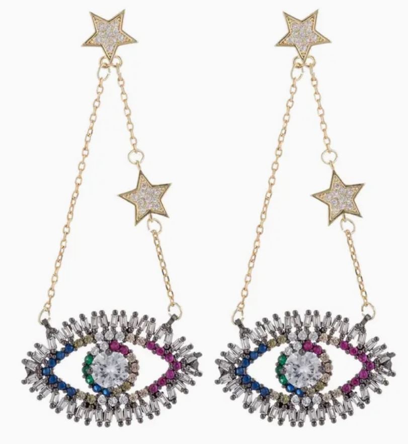 NEW! EYE AND STARS 18K GOLD PLATED EARRINGS (1 of 2)