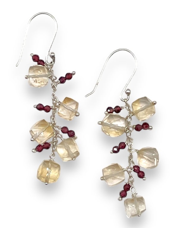 CITRINE GEMSTONE BEADS EARRINGS WITH GARNETS 925 (1 of 4)