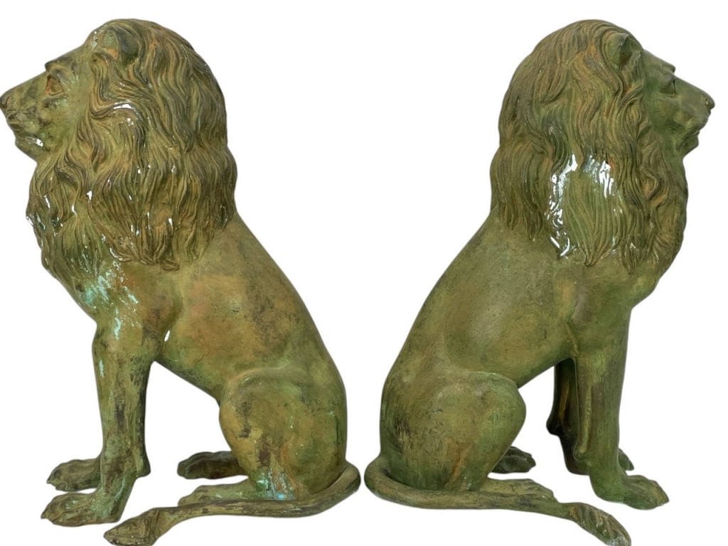 PAIR OF BRONZES LION STATUES 18" (1 of 9)