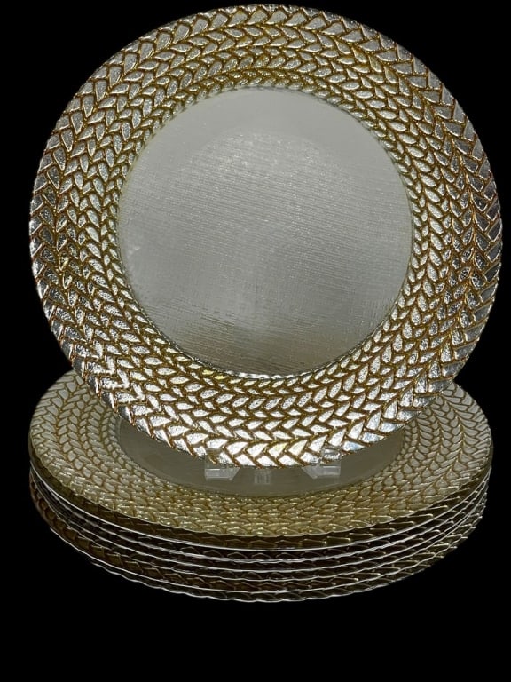 SET OF 8 GOLD /SILVER BRAID RIM CHARGER PLATES 13" (1 of 6)